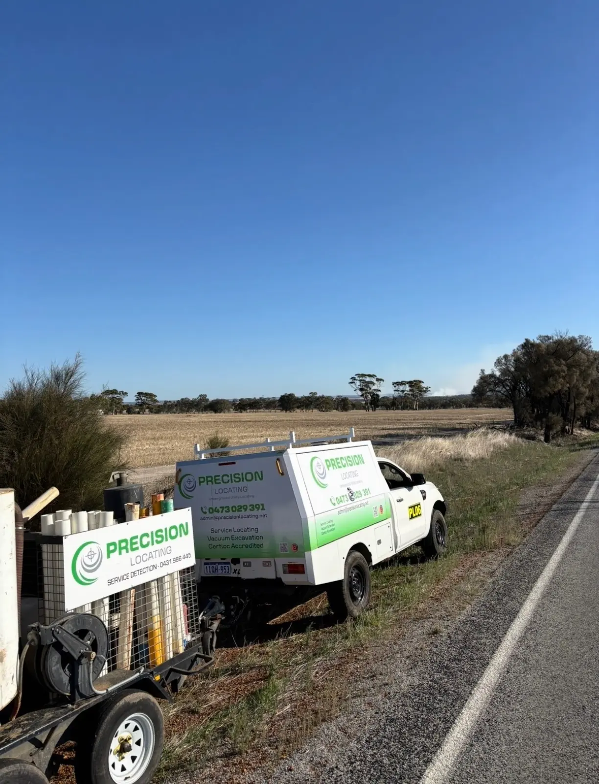 Precision Locating vehicle and trailer at a roadside worksite