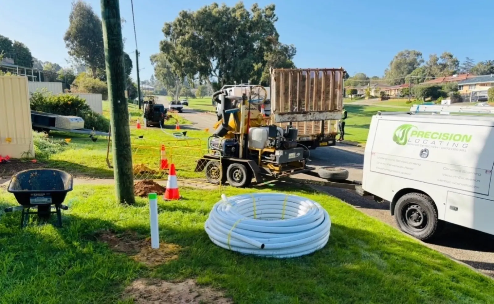 Vacuum excavation equipment exposing underground pipework